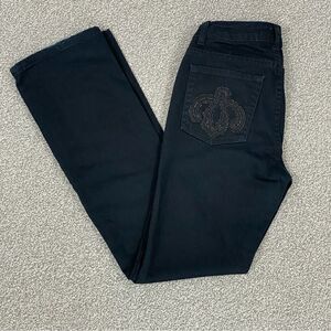 Zara Jeans‎ Womens 8 Black Beaded Back Pocket Straight Leg Low Rise Stretch